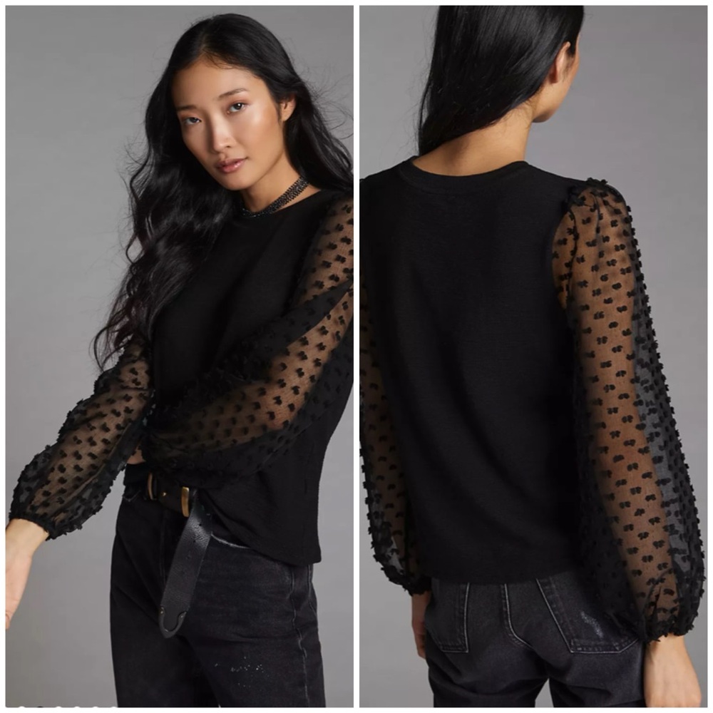 Maeve black textured sleeve top